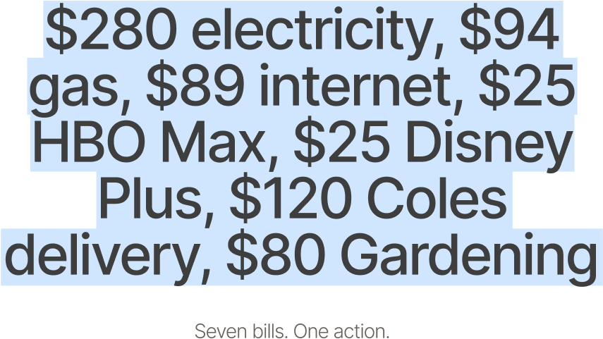 Seven household bills combined into one shared bill action.